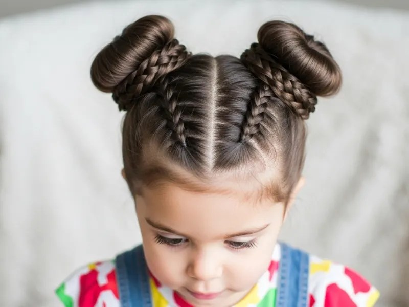 Young toddler girl with space buns and mini braids