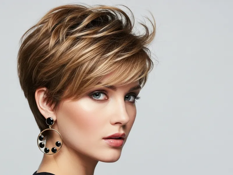 "Chic pixie cut for women, short and stylish."