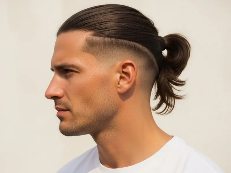 Man with ponytail and fade hairstyle