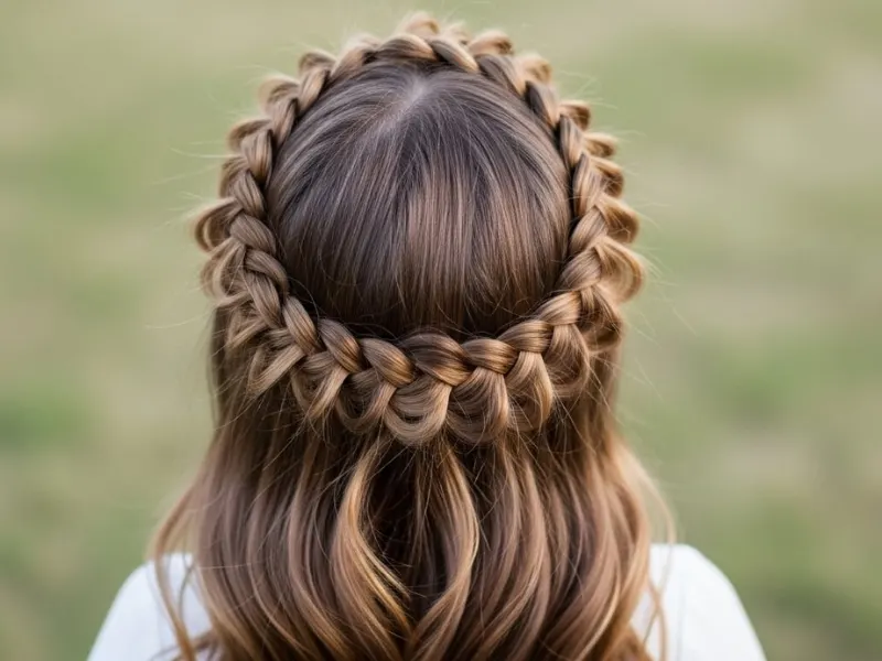 Little girl with a twisted halo braid hairstyle.