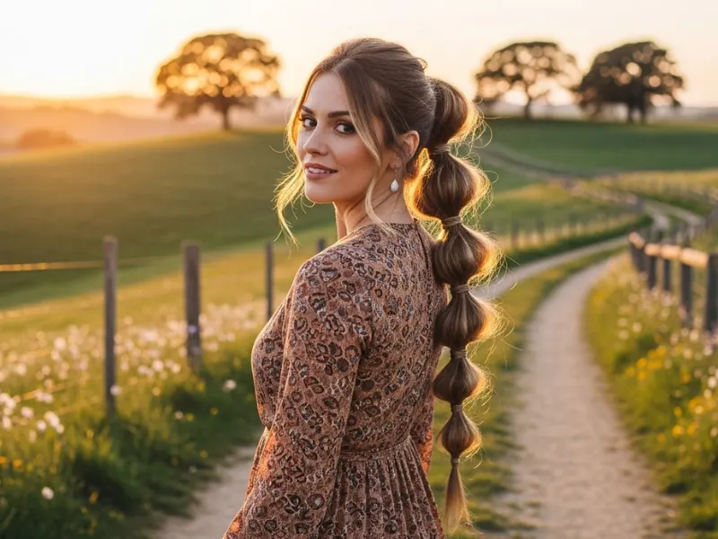 Boho bubble ponytail for long hair