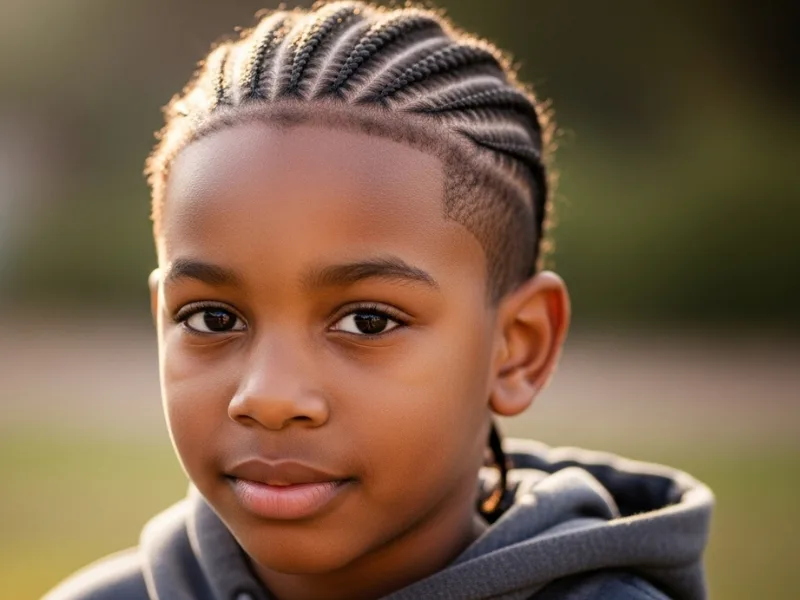 Black boy with braided cornrows and fade.