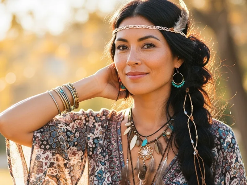 Braided messy bun hairstyle.