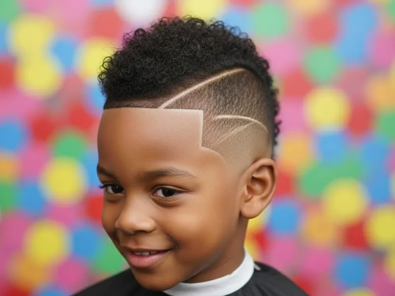 Black boy with burst fade mohawk.