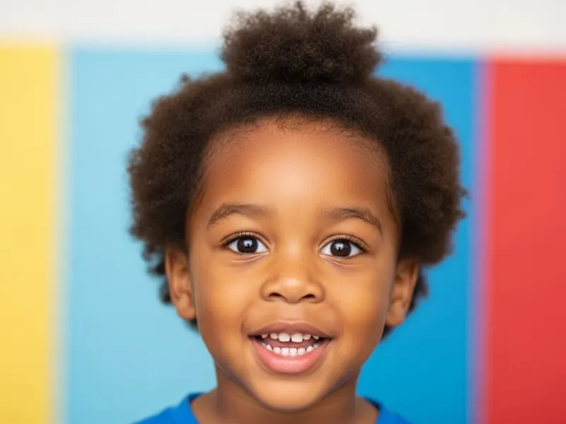 Black boy with classic afro puff hairstyle.