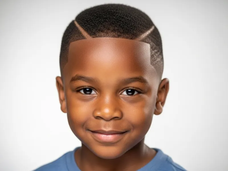 Black boy with crew cut and line up.