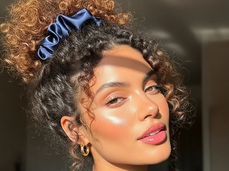 Curly messy bun hairstyle.