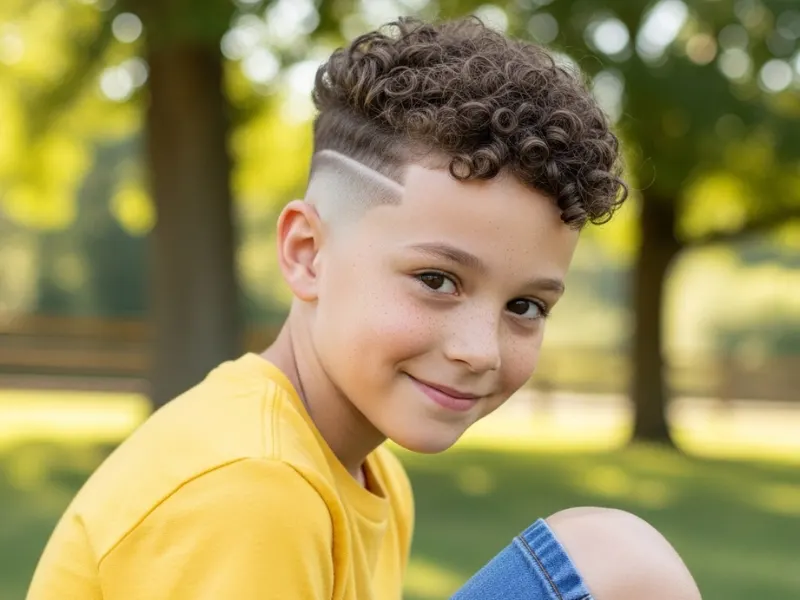Curly top fade haircut for boys with natural curls.