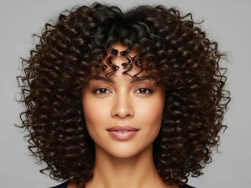 Woman with a naturally curly U-shaped cut enhancing curl definition.