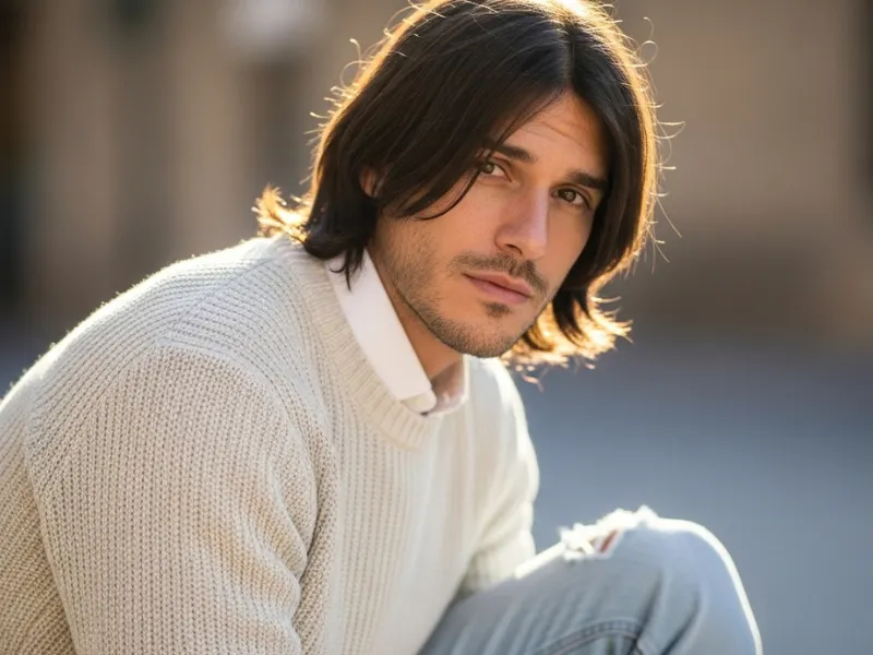 Curtain bangs hairstyle for straight hair men