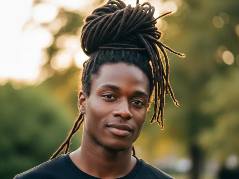 Man with dread bun hairstyle