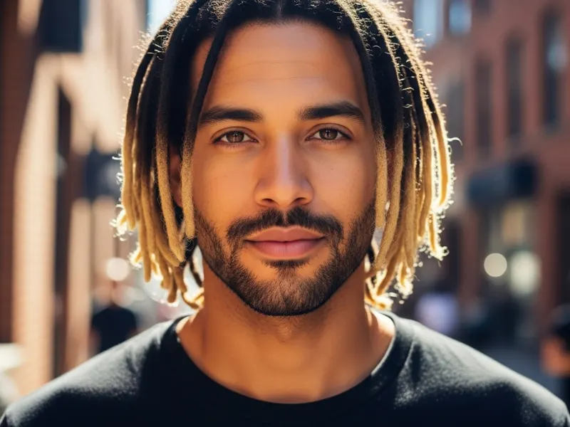 Man with dyed tip dreadlocks