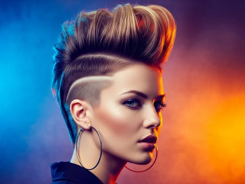 Woman with faux hawk spiky hairstyle.