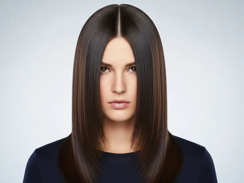 lat ironed straight hair on a woman, creating a sleek and polished look