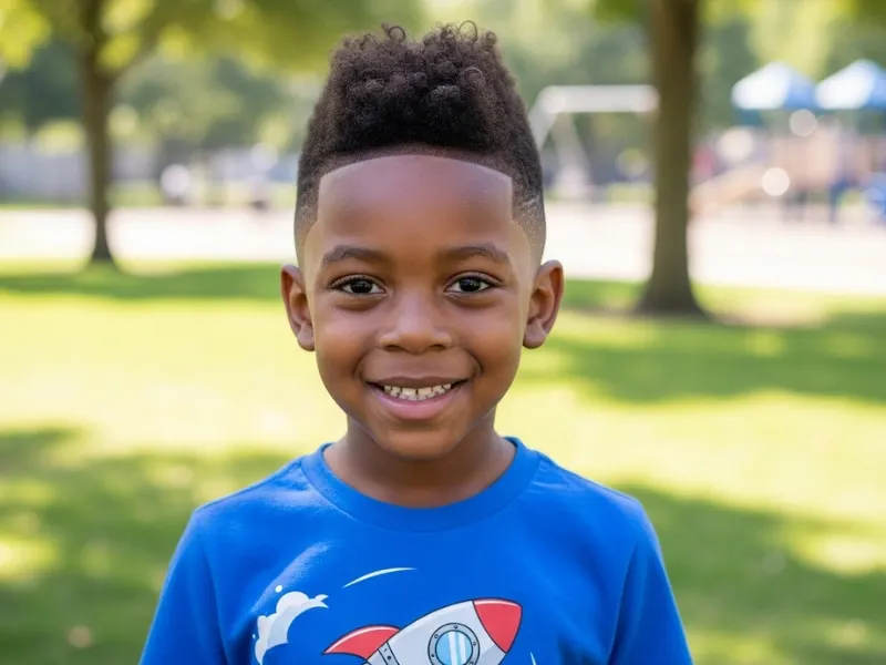 Black boy with frohawk haircut.