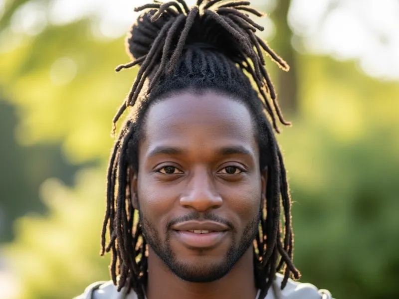 Man with half-up half-down dreadlocks