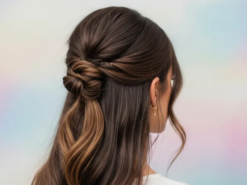 Half-up twisted knot boho hairstyle for long hair