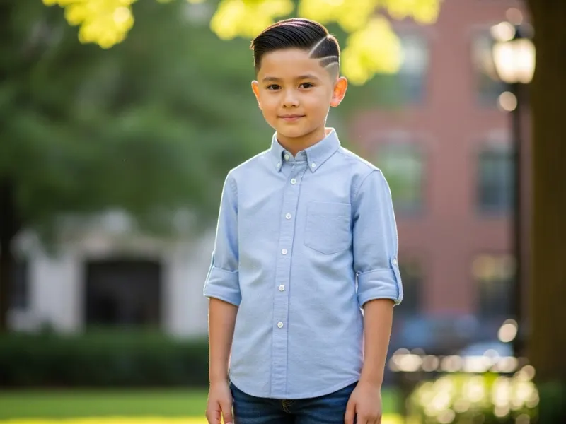 Hard part haircut for boys stylish modern look.