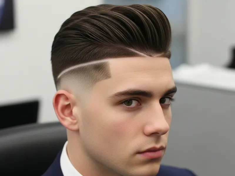 Man with a hard part quiff hairstyle