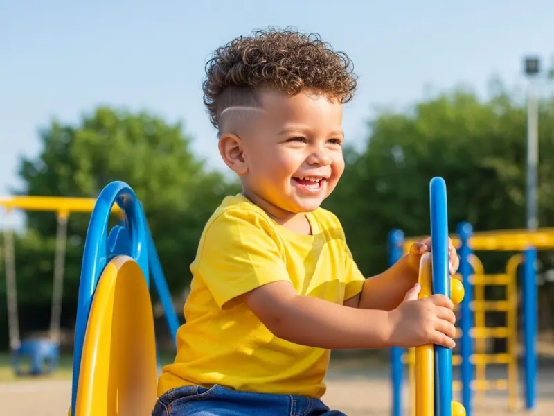 Toddler boy high top curls hairstyle age 1–3 years.
