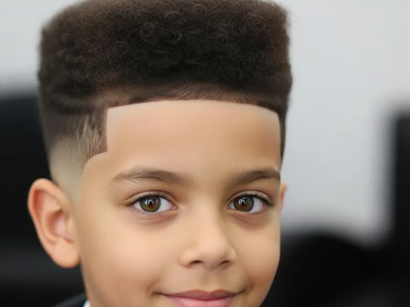 High top fade haircut for boys with curly hair.