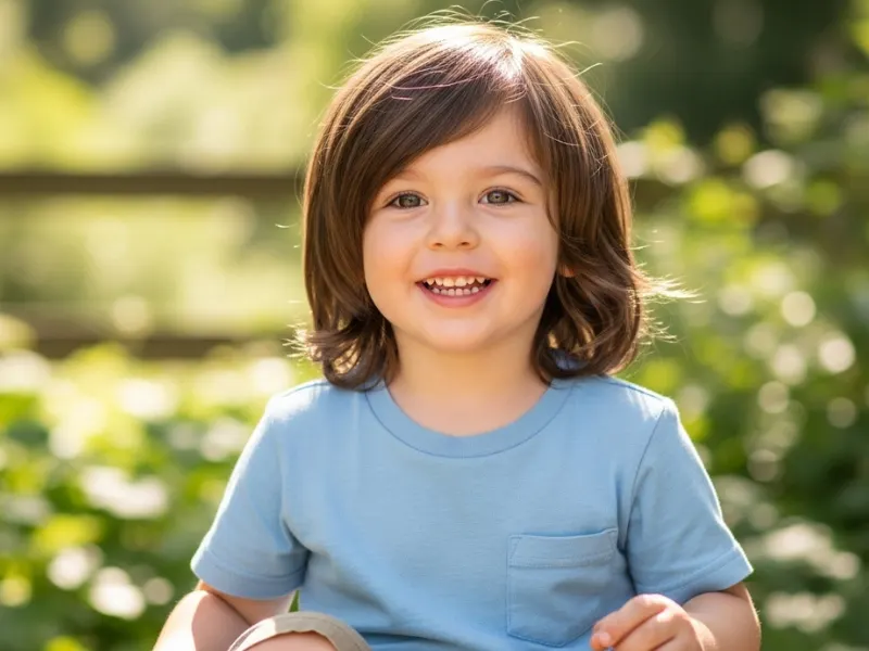 Toddler boy long layered hairstyle age 1–3 years.