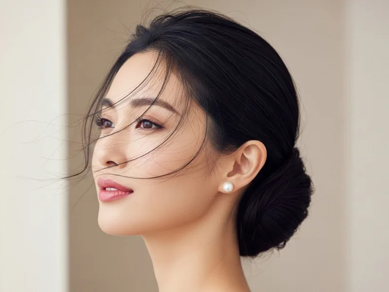 Low knot messy bun hairstyle.