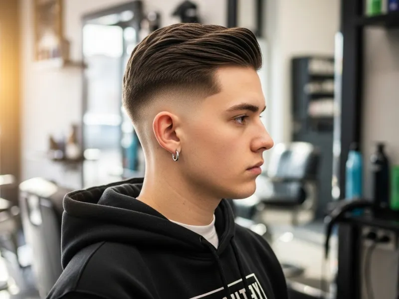 Low taper fade with textured top for straight hair men