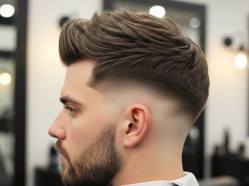 Mid-fade with brushed-forward spiky hair