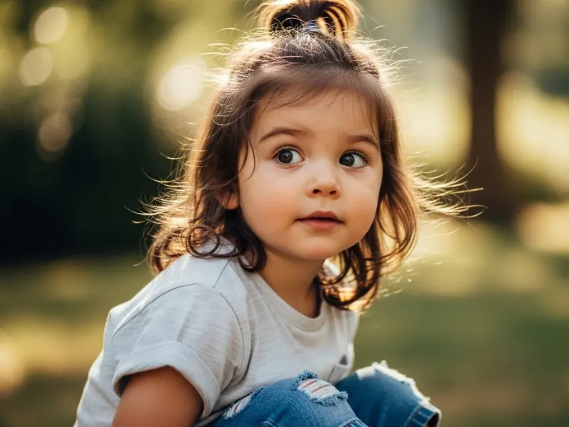 Toddler boy mini man bun hairstyle age 1–3 years.