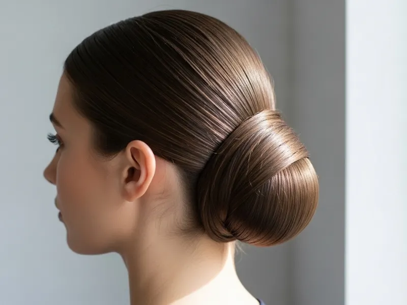 Woman with Sleek Low Bun hairstyle, straight and polished hair
