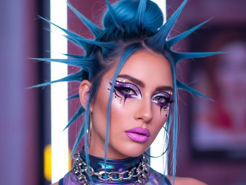 Woman with spiky bun updo hairstyle.