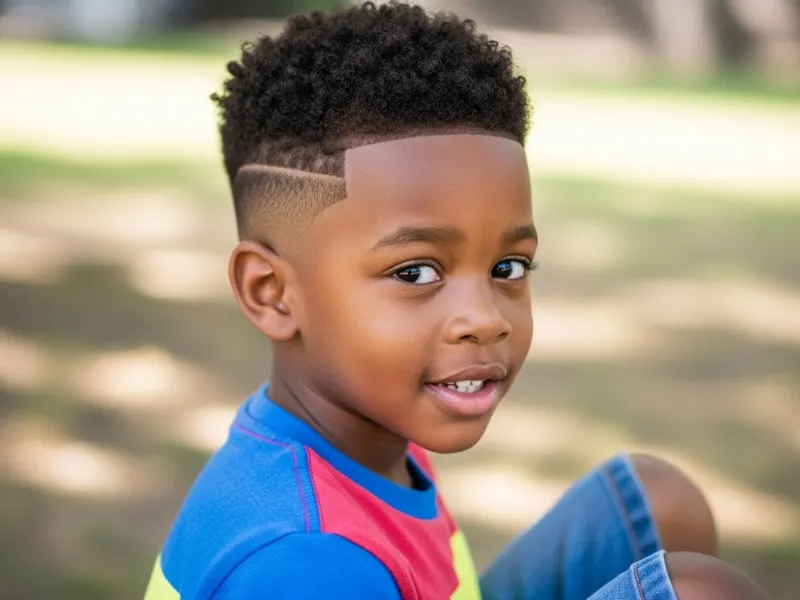 Black boy with sponge curls haircut.