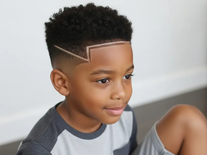 Black boy with taper fade and curls.