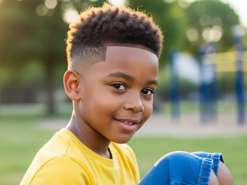 Black boy with temple fade haircut.
