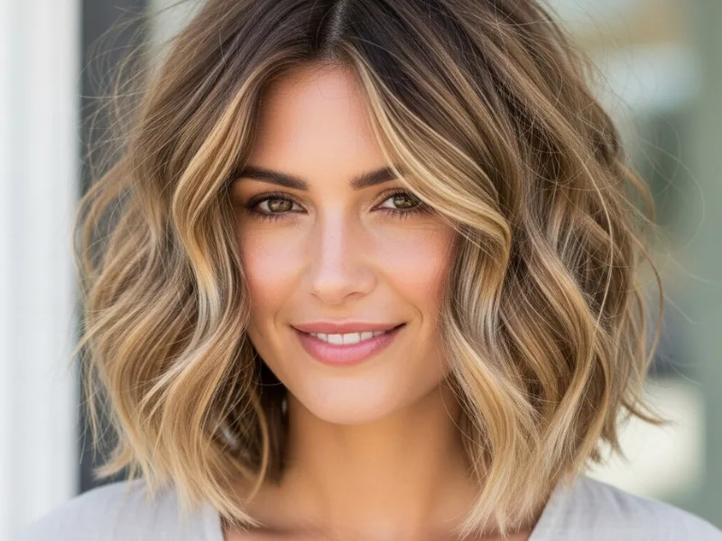 extured lob hairstyle on a woman with natural waves and volume