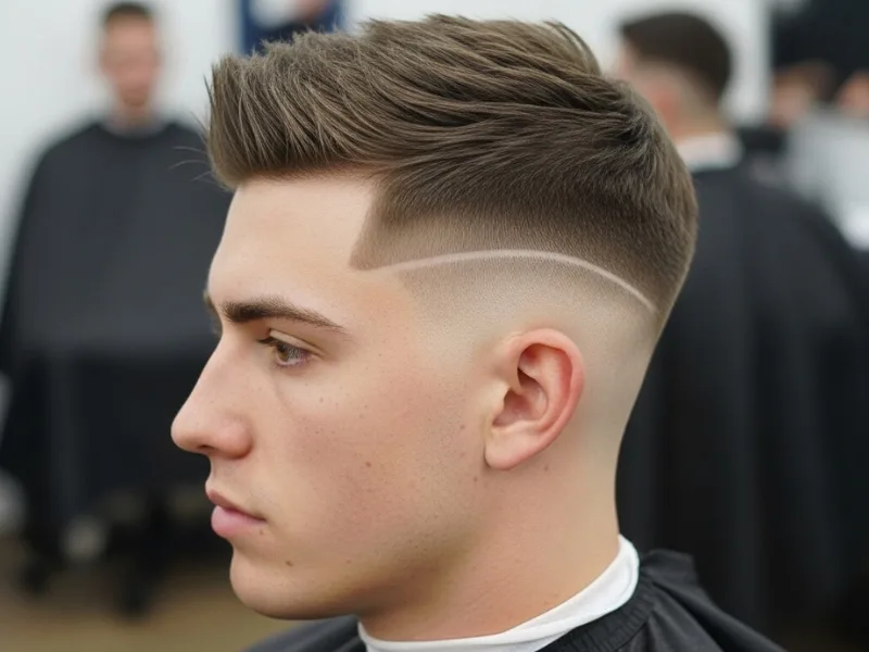 Textured short top with line-up spiky hairstyle