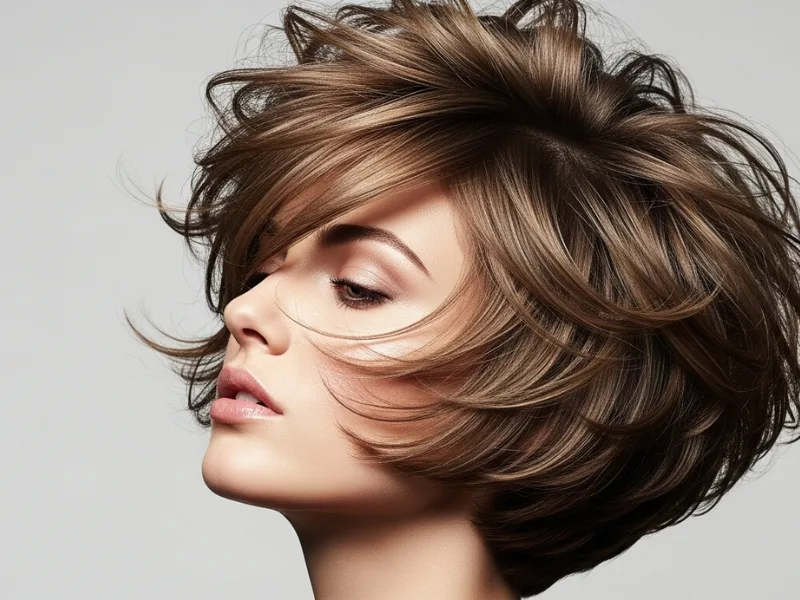 Woman with a textured U cut with razor-sharp layered ends