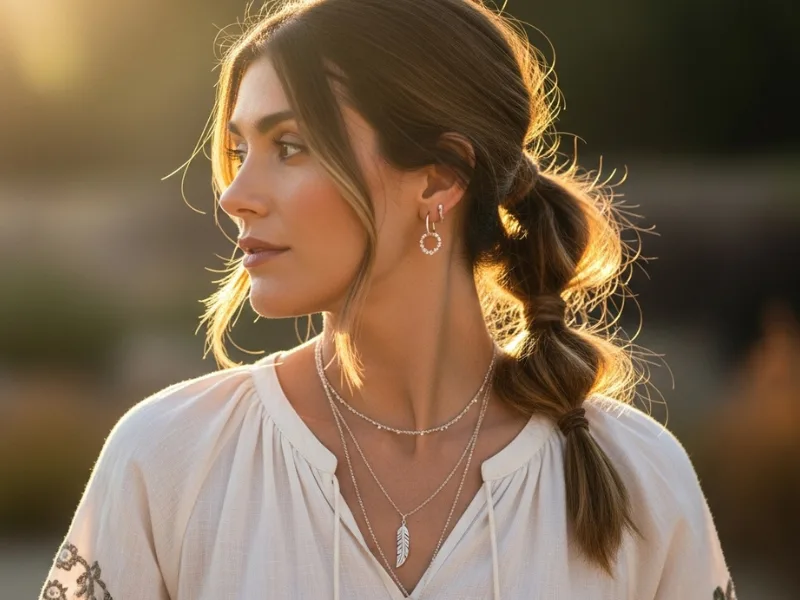 Boho twisted low ponytail for long hair