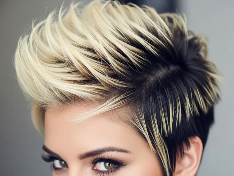 Woman with two-tone spiky pixie hairstyle.