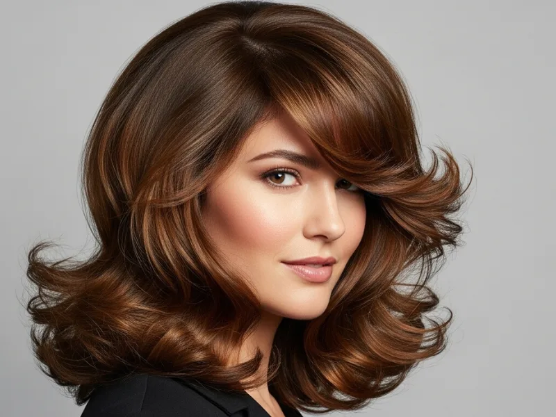 Woman with a voluminous U cut for thick, wavy hair.