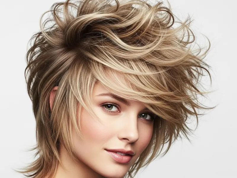 Woman with a U cut with edgy, textured vibe layers.