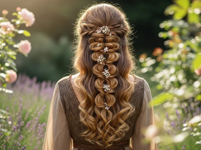 Boho waterfall braid hairstyle for long hair