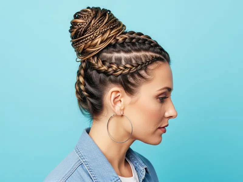 Braided messy bun hairstyle