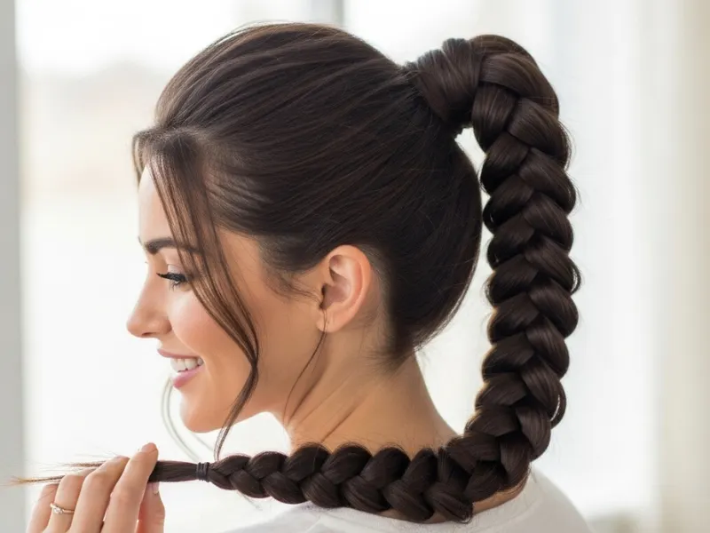 Braided ponytail hairstyle for everyday wear.