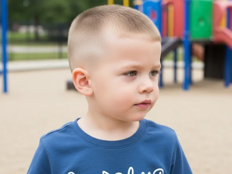 Toddler boy buzz cut hairstyle age 1–3 years.
