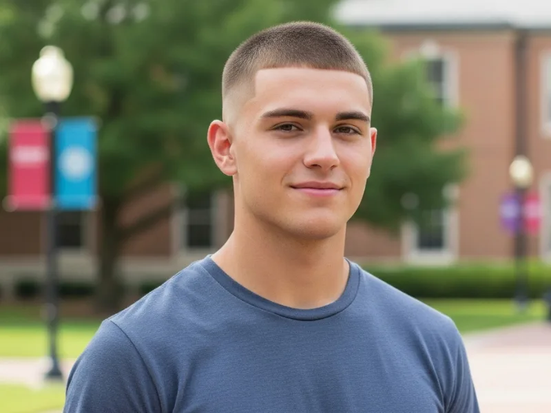 Buzz cut with fade hairstyle for college students.