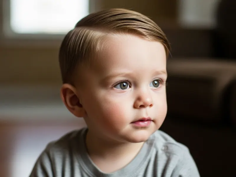 Toddler boy comb over hairstyle age 1–3 years.