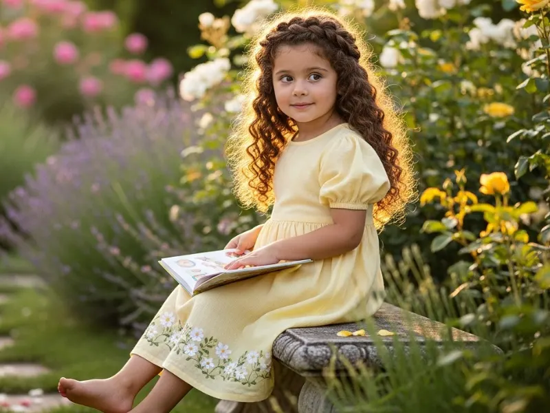Child with curly crown braid.