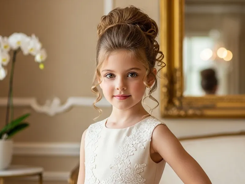 Girl with curly high bun.